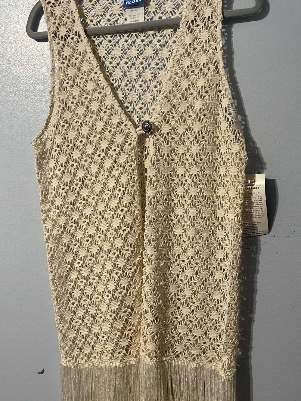Blue 85 Women's Cream Crochet Fringe Vest